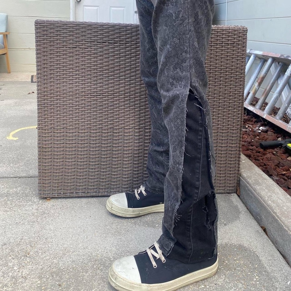 Black custom floral flares